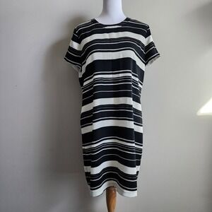 Adrienne Vittadini Shift Dress Womens 8 Black White Striped Cocktail Office Work